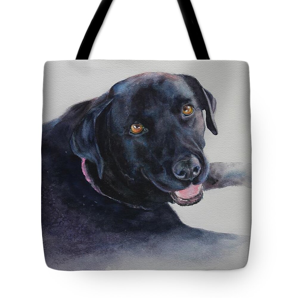 Black Lab Tote Bag featuring the painting Bailey by Ruth Kamenev