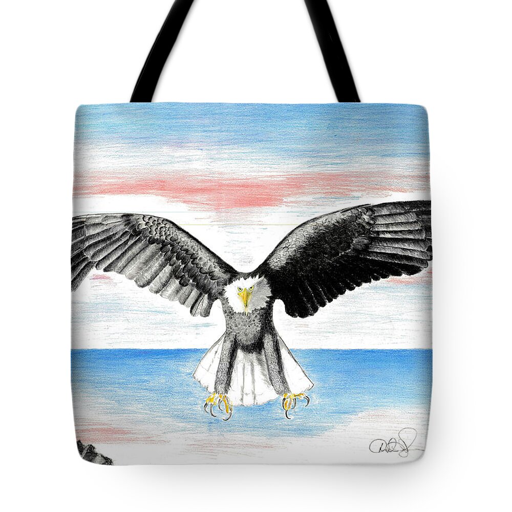 Bald Eagle Tote Bag featuring the drawing Bald Eagle by David Jackson