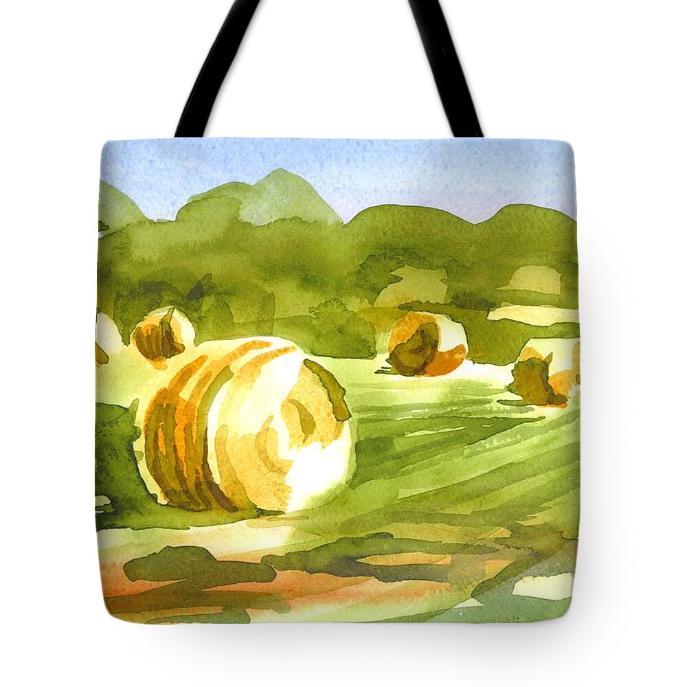Bales In The Morning Sun Tote Bag featuring the painting Bales in the Morning Sun by Kip DeVore