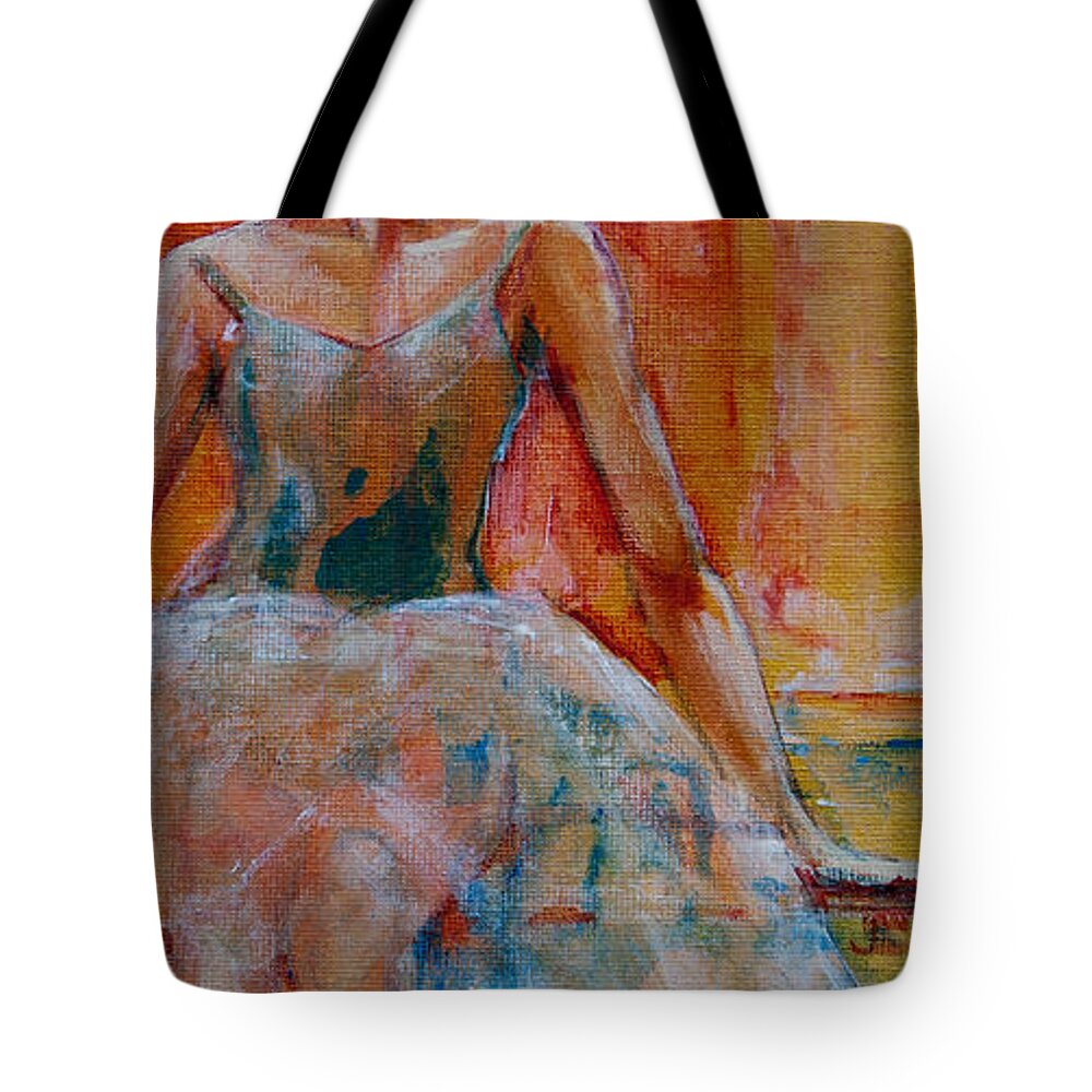 Ballarinas Tote Bag featuring the painting Ballerina In Repose by Jani Freimann