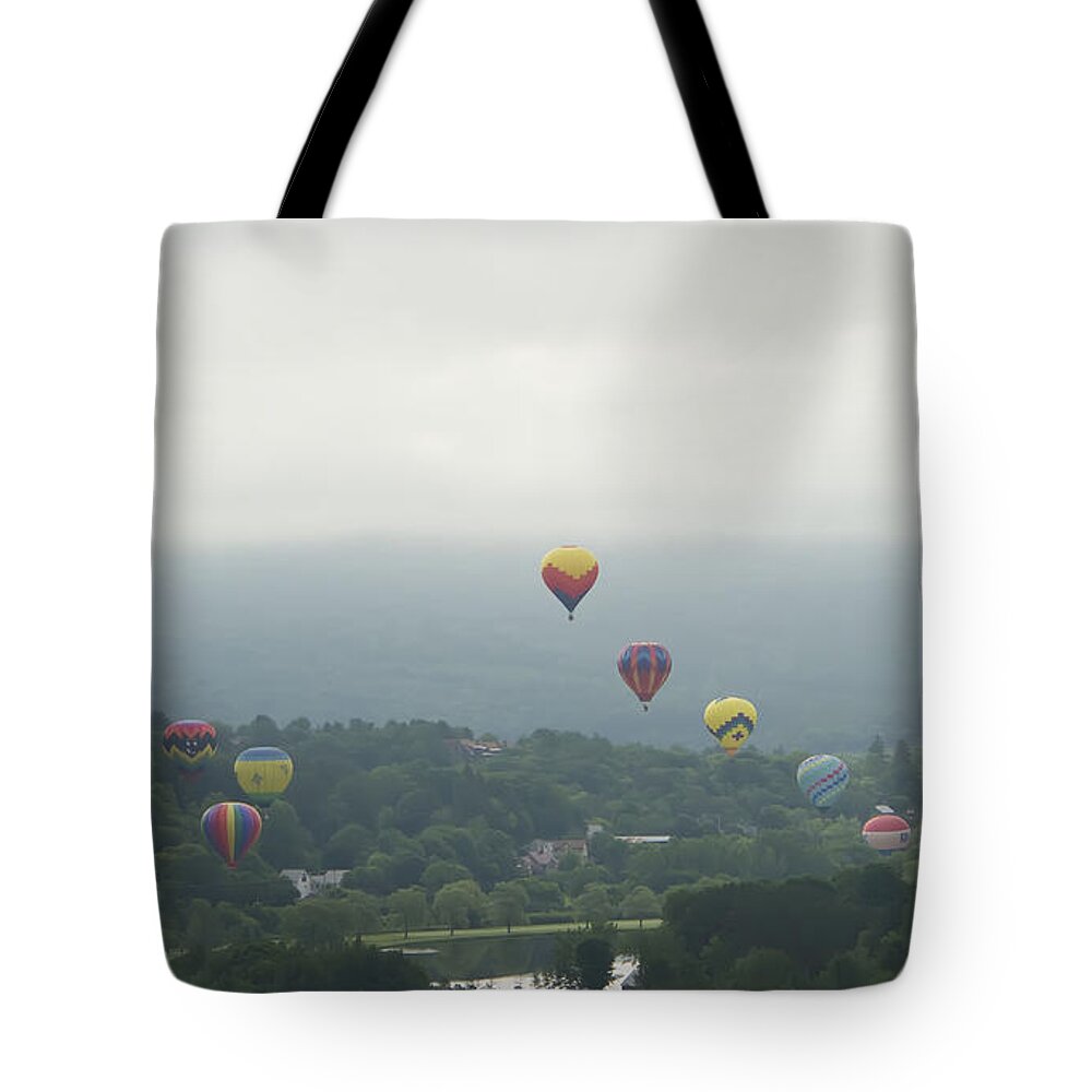 Hot Air Balloons Tote Bag featuring the photograph Balloon Rise over Quechee Vermont by John Vose