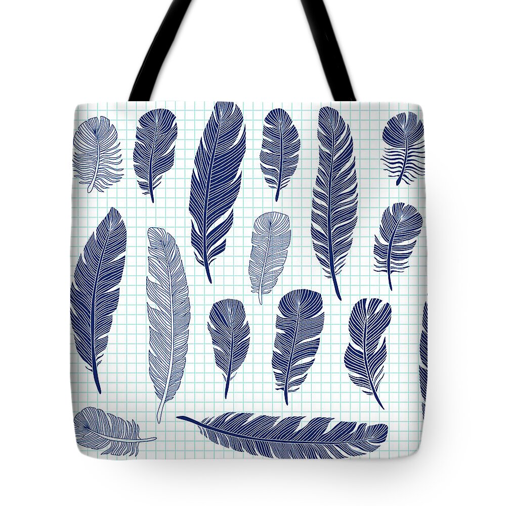 Curve Tote Bag featuring the digital art Ballpoint Pen Drawing Bird Feathers Big by Microvone