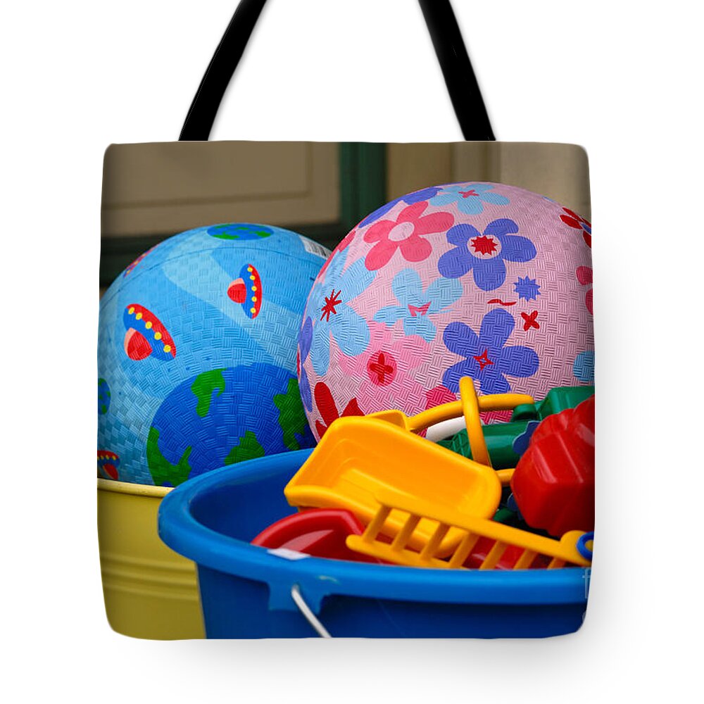 Ball Tote Bag featuring the photograph Balls and Toys in Buckets by Amy Cicconi