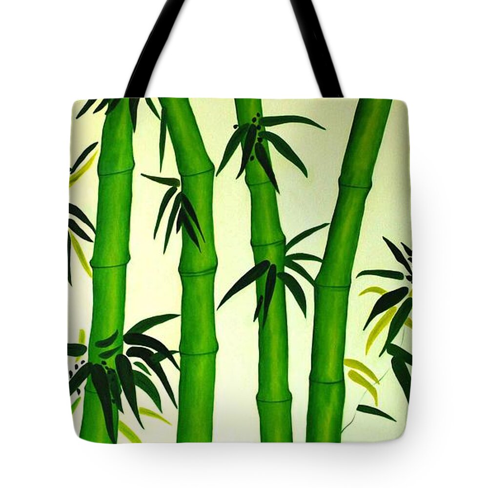 Oil Tote Bag featuring the painting Bamboos by Sonali Kukreja
