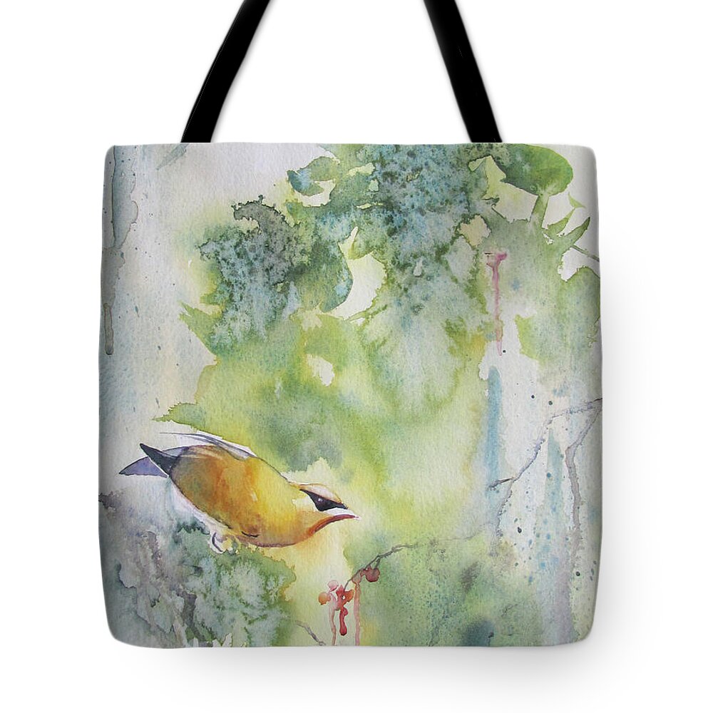 Bird Tote Bag featuring the painting Cedar Waxwing by Amanda Amend