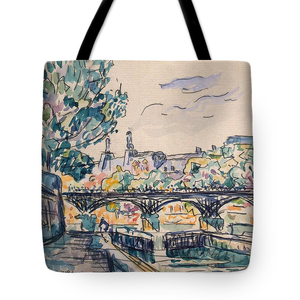 Post-impressionist Tote Bag featuring the painting Bank of the Seine near the Pont des Arts by Paul Signac