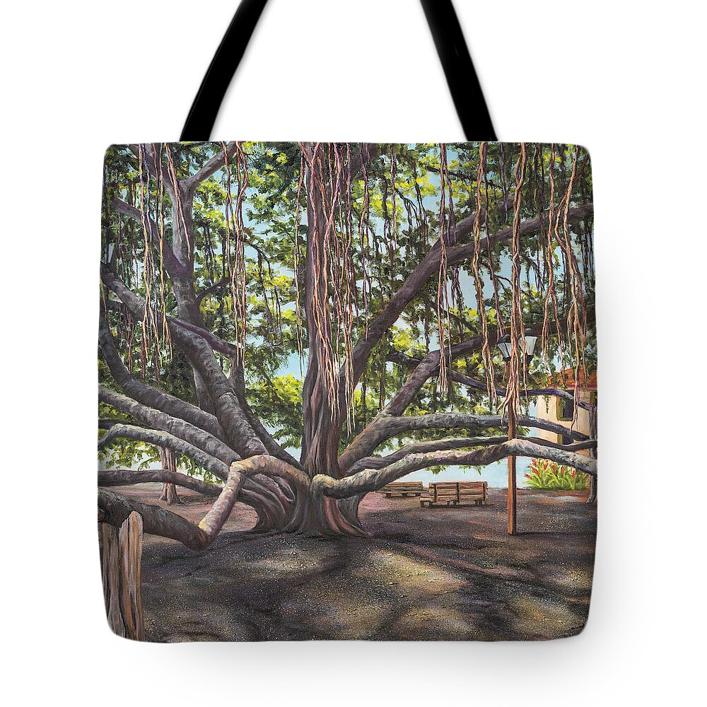 Landscape Tote Bag featuring the painting Banyan Tree Lahaina Maui by Darice Machel McGuire
