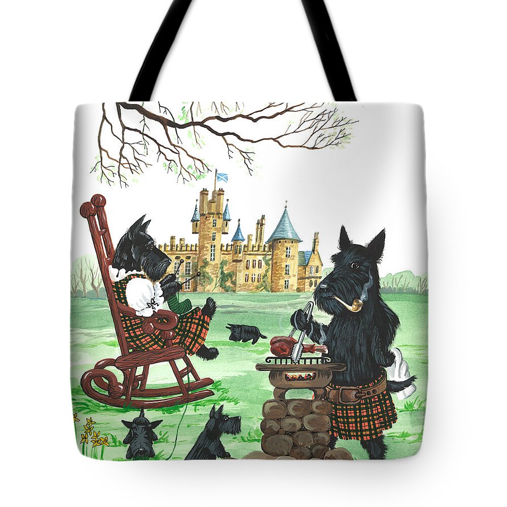 Painting Tote Bag featuring the painting Barbeque MacDuff by Margaryta Yermolayeva