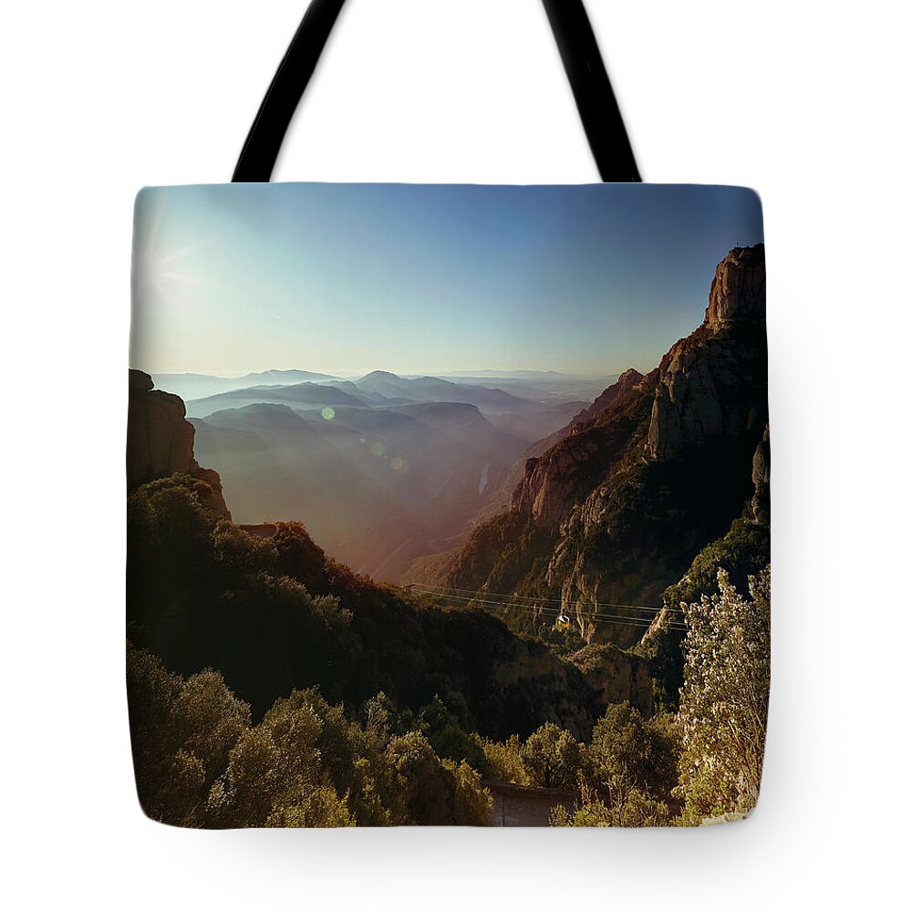 Scenics Tote Bag featuring the photograph Barcelona Cablecar by Mark Leary