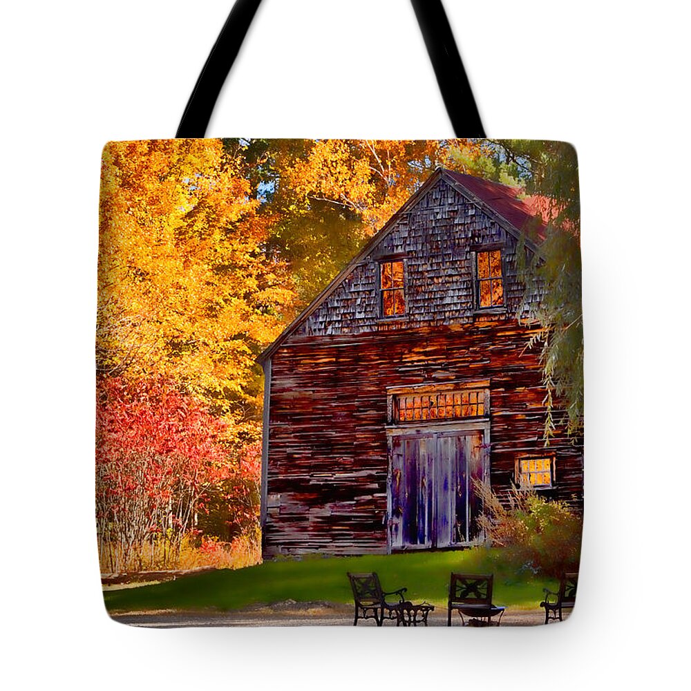Autumn Foliage New England Tote Bag featuring the photograph Barn full of fall color by Jeff Folger