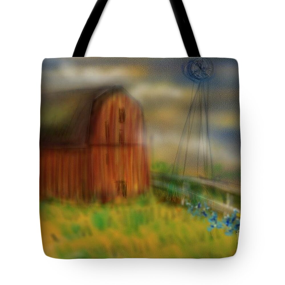 Barn Tote Bag featuring the painting Barn by Marisela Mungia