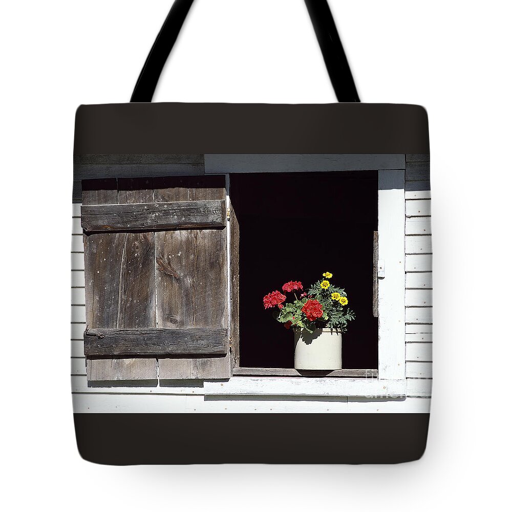 Barn Window Tote Bag featuring the photograph Barn Window Flowers by Alan L Graham