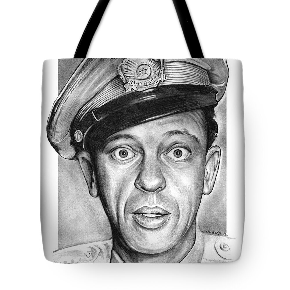 Barney Fife Tote Bag featuring the drawing Barney Fife by Greg Joens