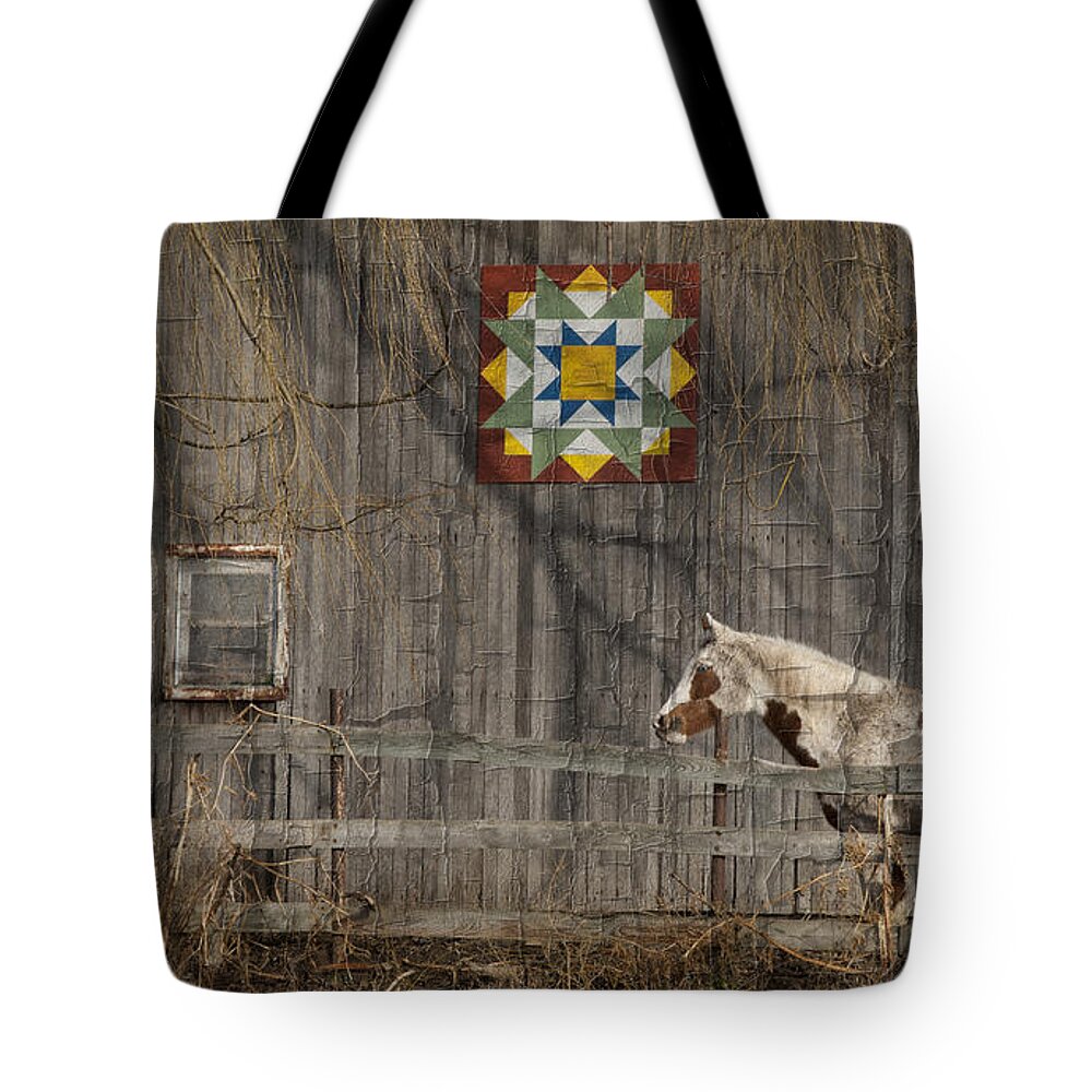 Horse Tote Bag featuring the photograph Barnyard Patterns with Effects by Roger Bailey