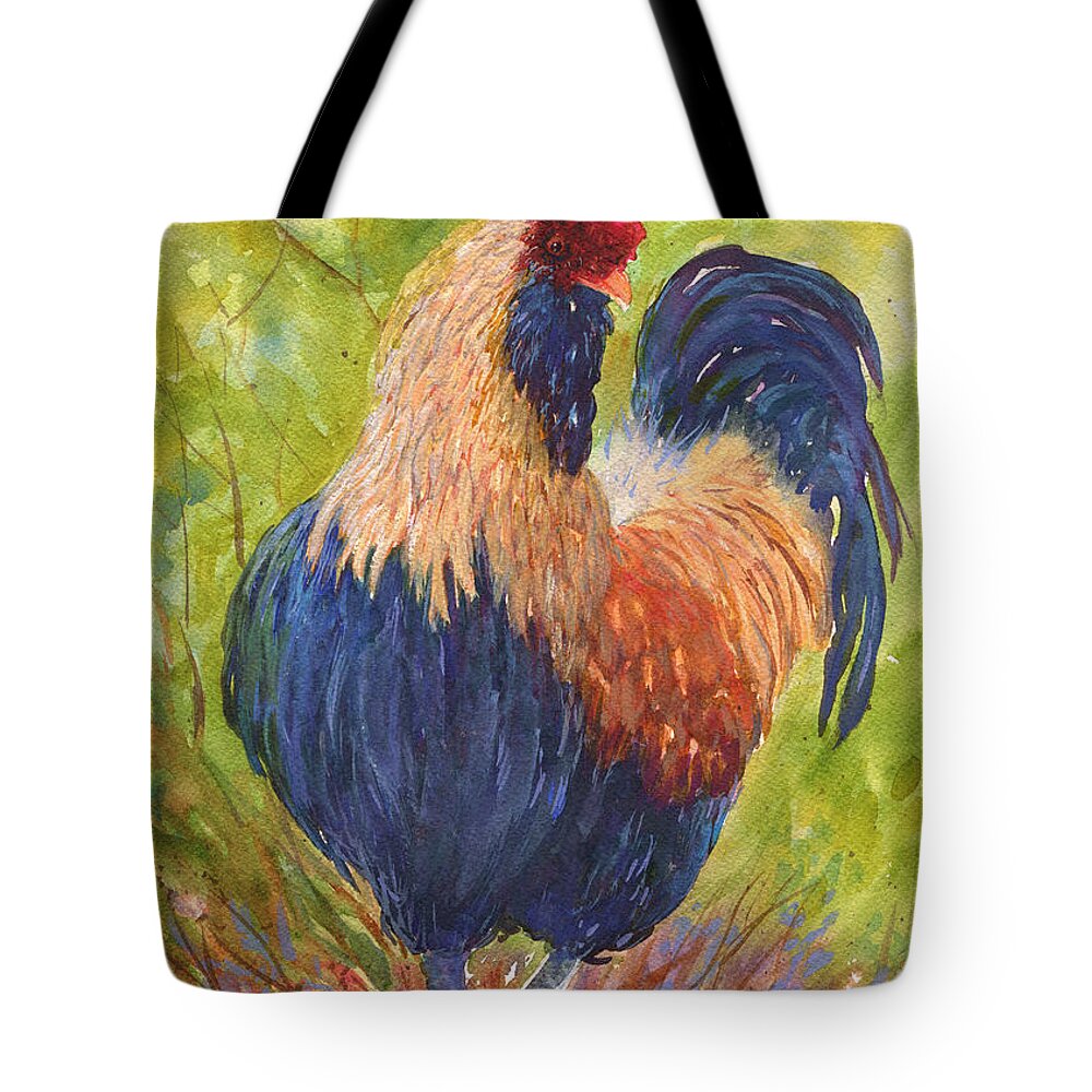 Chicken Tote Bag featuring the painting Barnyard Strutter by June Hunt