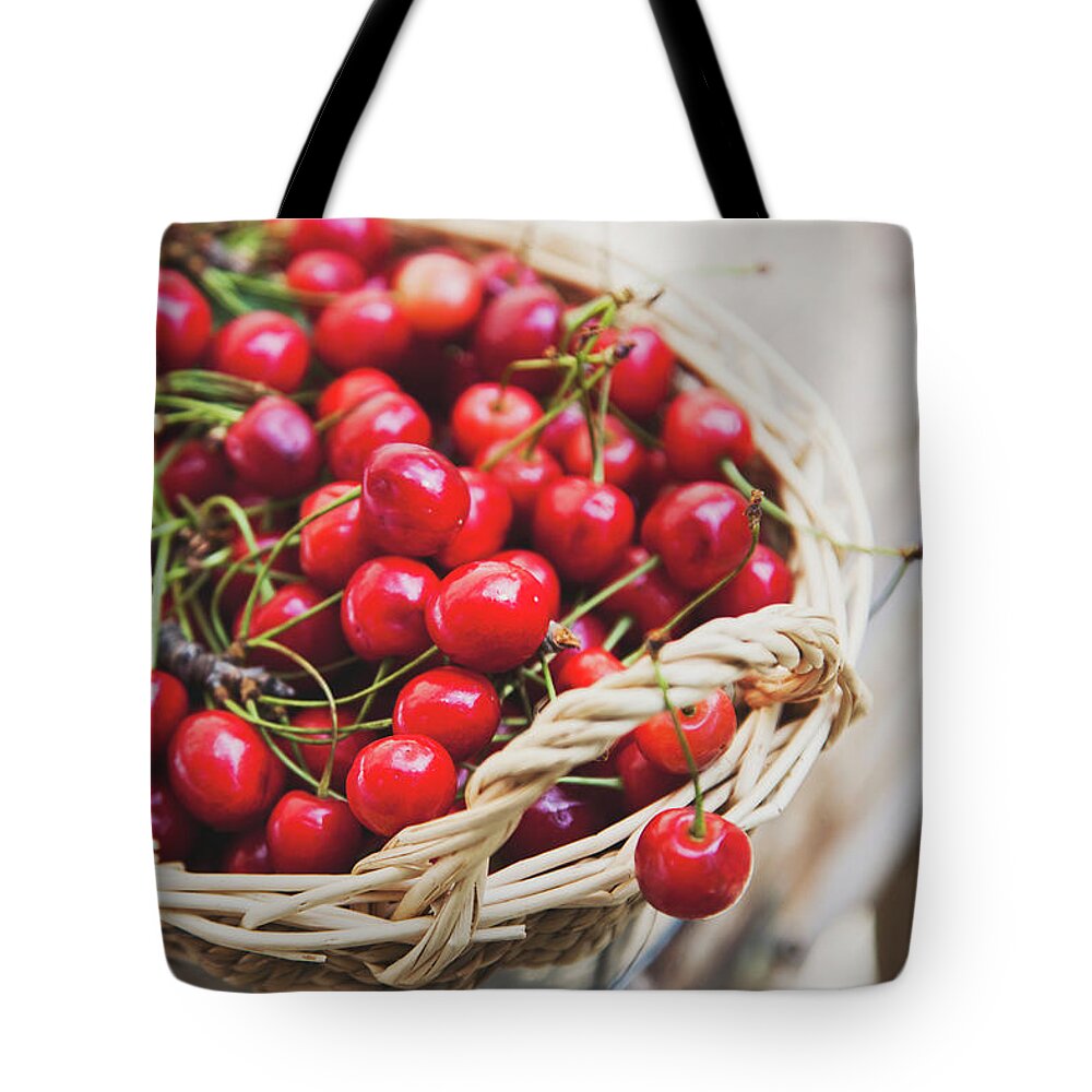 Cherry Tote Bag featuring the photograph Basket Of Cherries by © Emoke Szabo