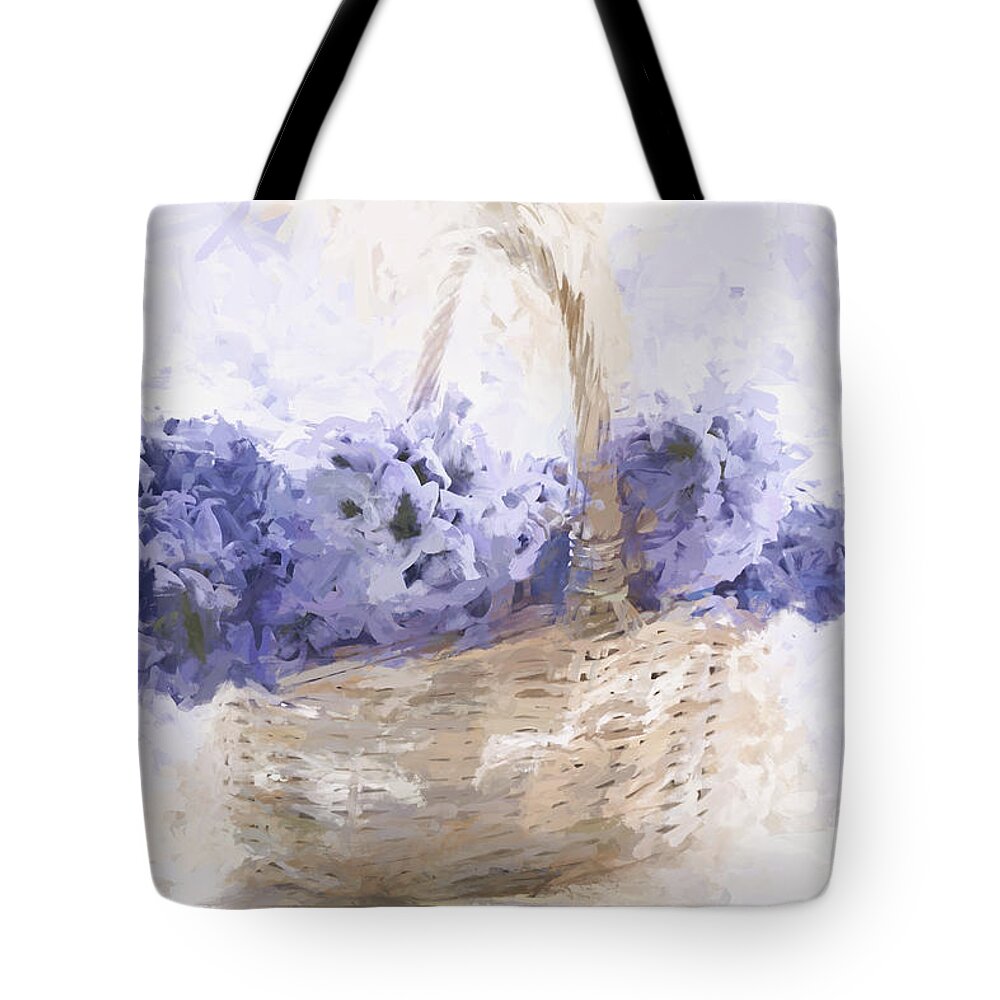 Hyacinth Tote Bag featuring the digital art Basket of Hyacinth - Digital Painting by Ann Garrett