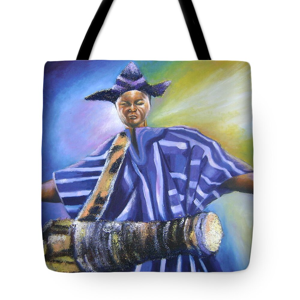Oil Tote Bag featuring the painting Bata Drummer by Olaoluwa Smith