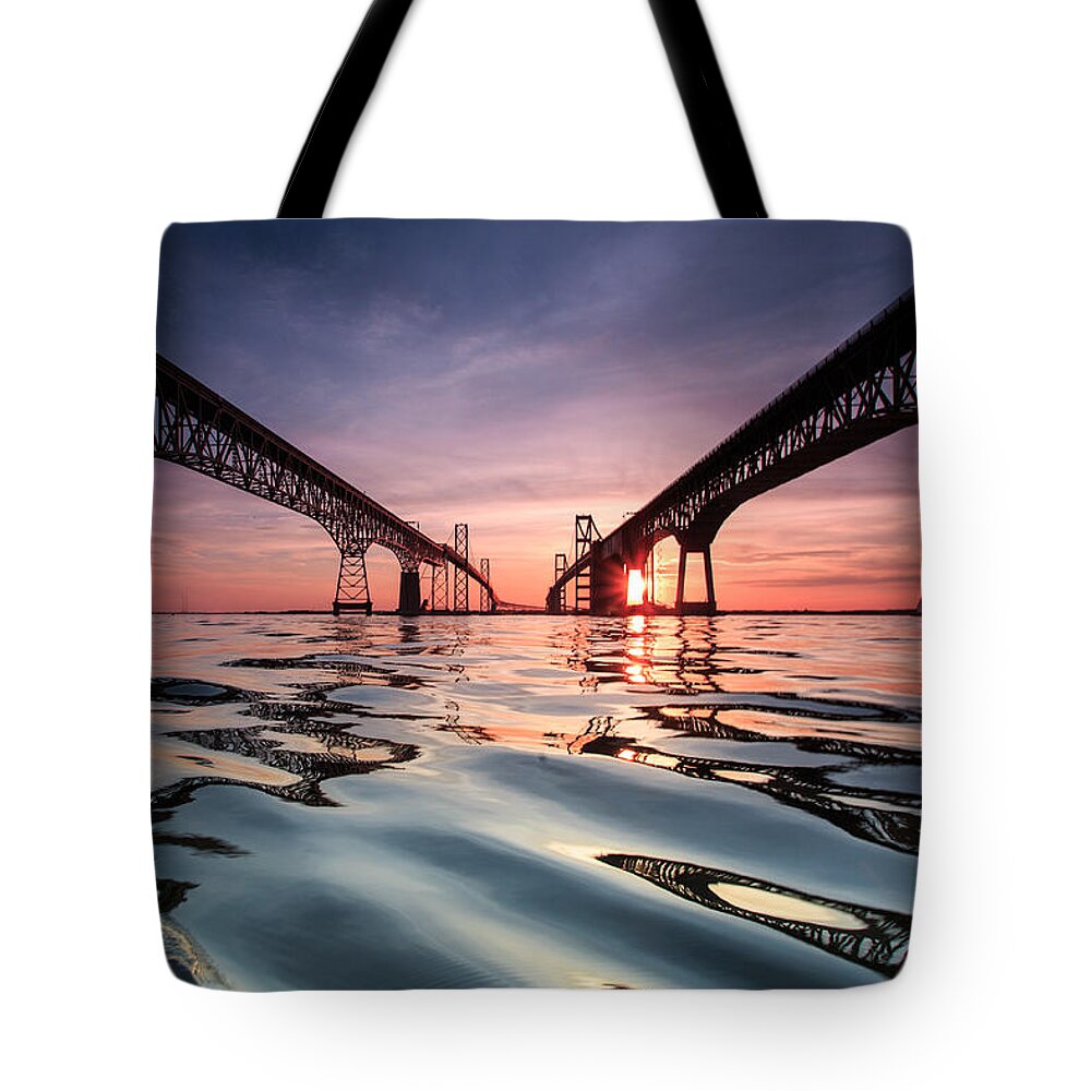 Bay Bridge Tote Bag featuring the photograph Bay Bridge Reflections by Jennifer Casey