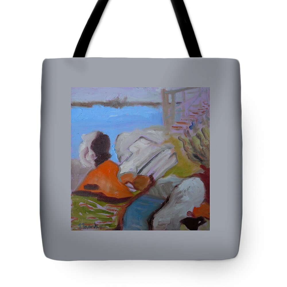 Landscape Tote Bag featuring the painting Bayside Cottage Path by Francine Frank