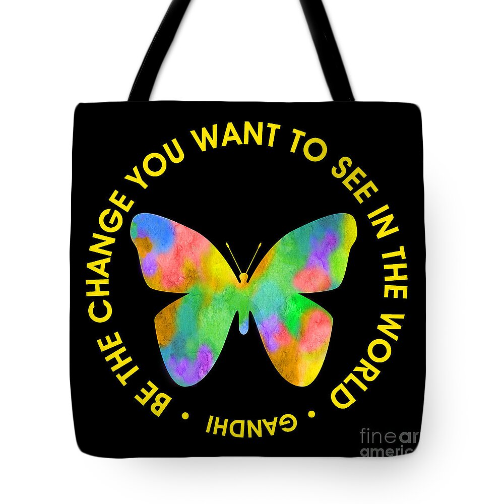Be The Change Tote Bag featuring the digital art Be the Change - Butterfly in Circle by Ginny Gaura