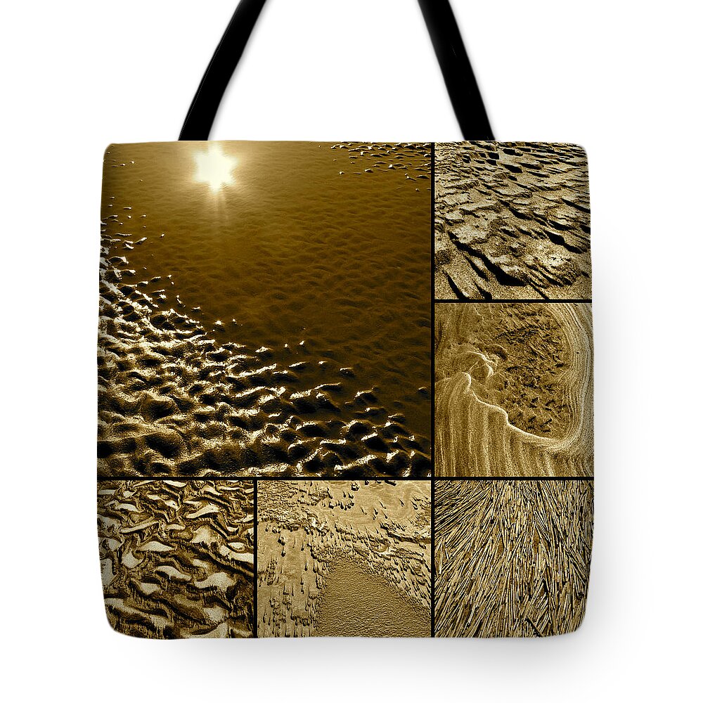 Sand Tote Bag featuring the photograph Beach Abstracts Collage by Jean Wright