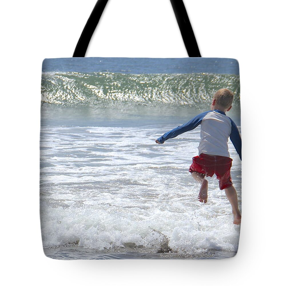 Boy At The Beach Tote Bag featuring the photograph Beach Bliss by Suzanne Oesterling