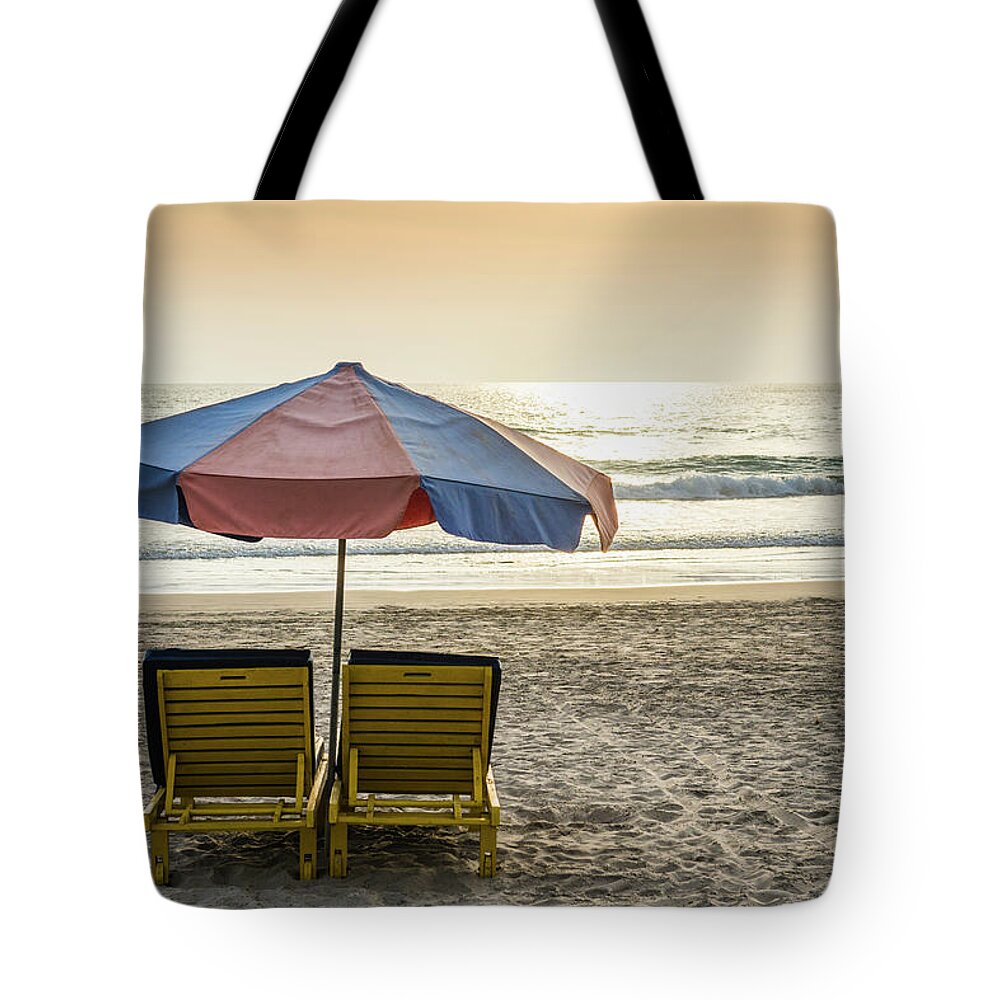 Tranquility Tote Bag featuring the photograph Beach Chairs, Kuta Beach, Bali by John Harper
