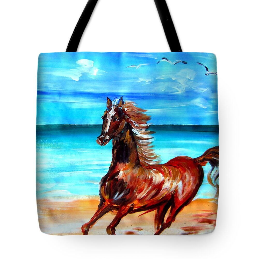 Horse Tote Bag featuring the painting Beach horse running by Roberto Gagliardi