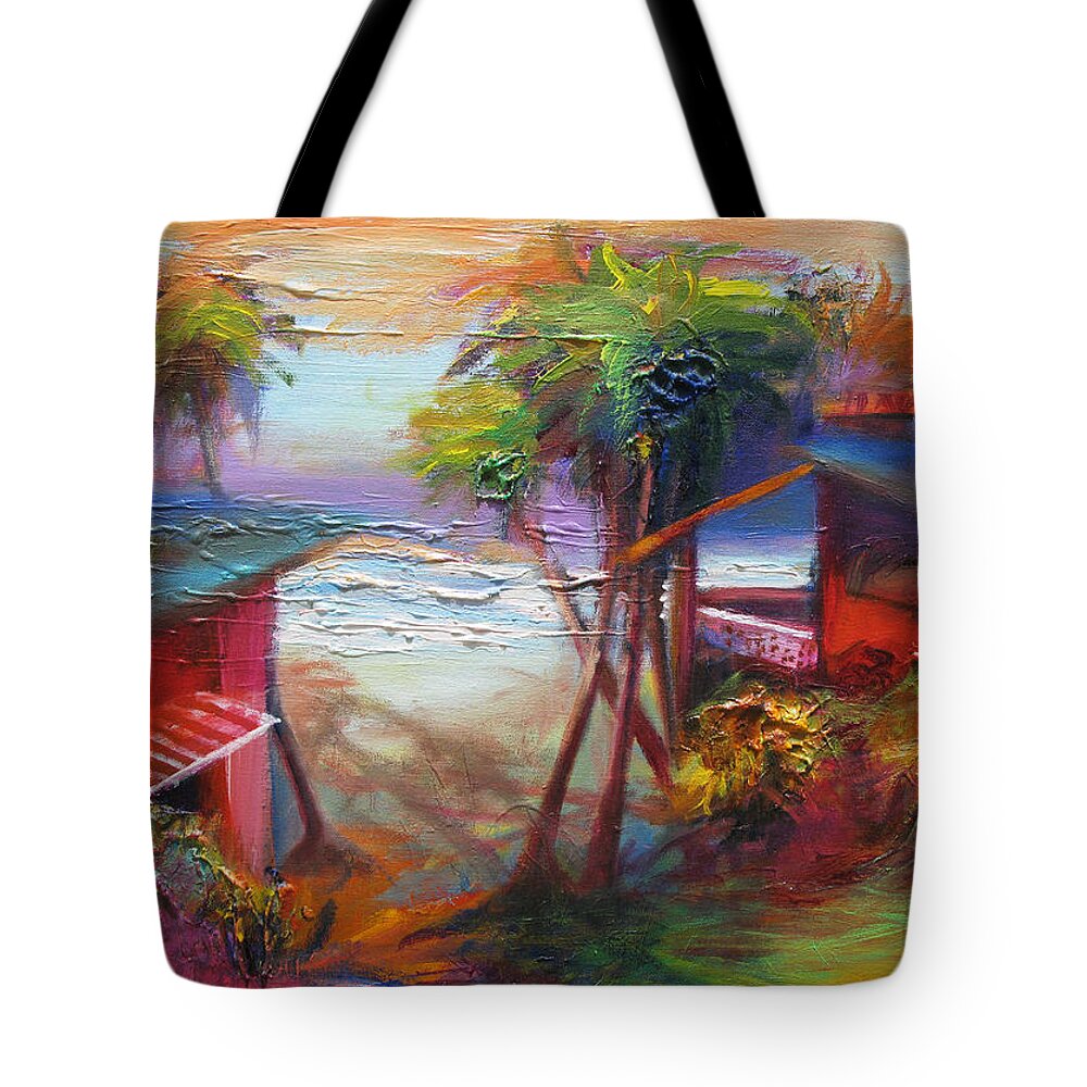 Abstract Tote Bag featuring the painting Beach Houses by Cynthia McLean