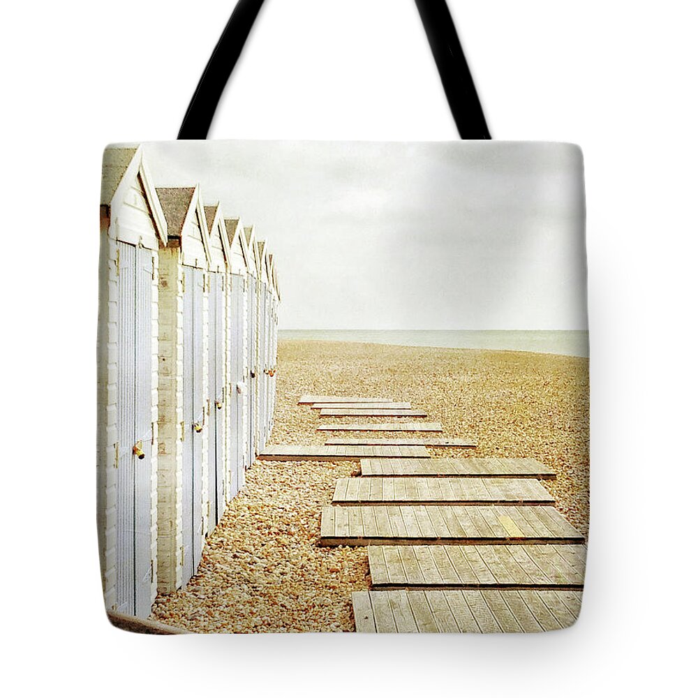 Beach Hut Tote Bag featuring the photograph Beach Huts by Larigan - Patricia Hamilton
