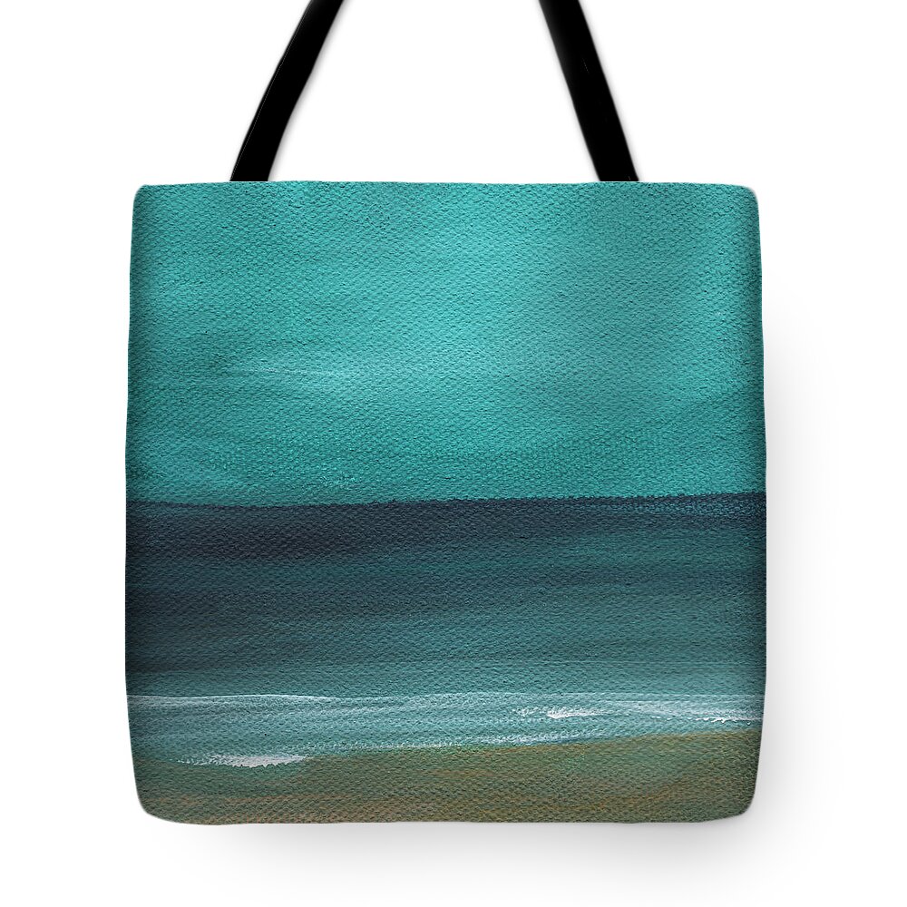 Beach Tote Bag featuring the painting Beach Morning- abstract landscape by Linda Woods