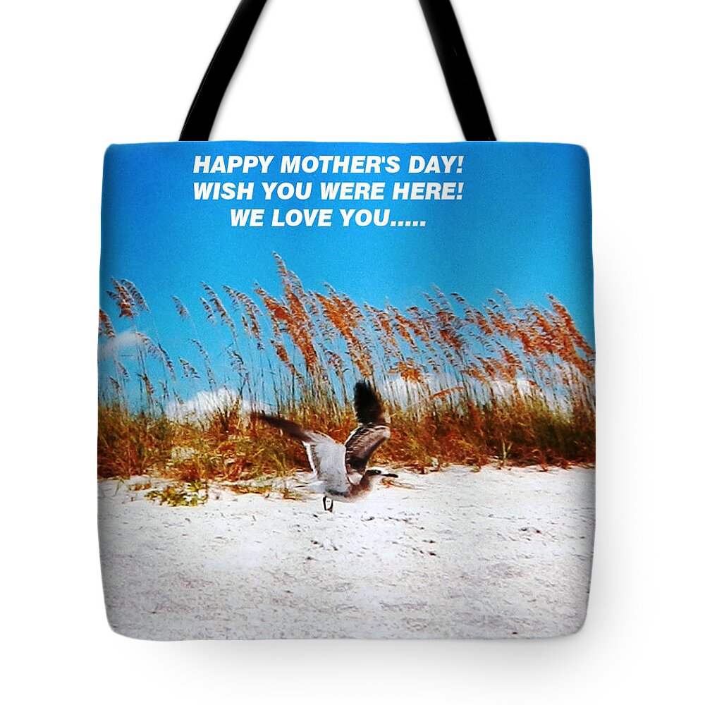 Happy Mother's Day From The Beach Of Beautiful White Sand Tote Bag featuring the photograph Beach Mother by Belinda Lee