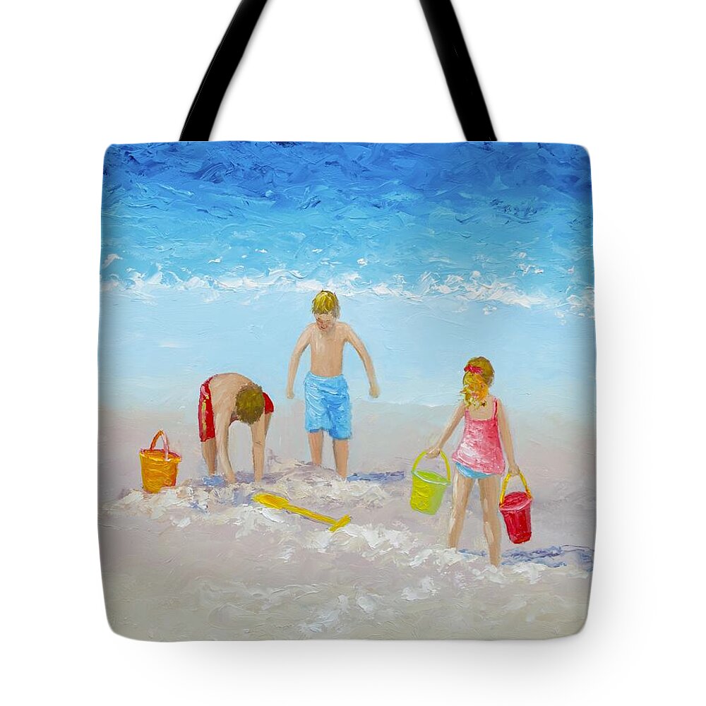 Beach Tote Bag featuring the painting Beach painting - Sandcastles by Jan Matson