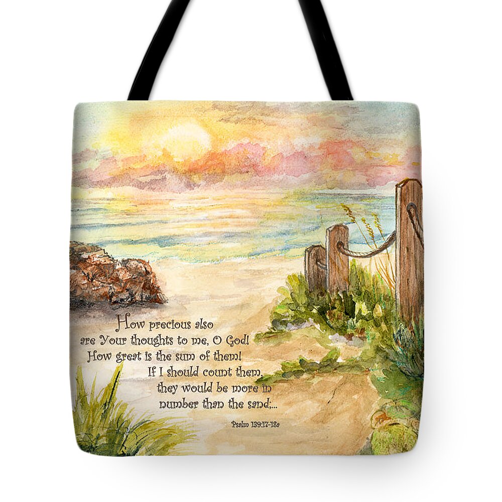Ocean Tote Bag featuring the painting Beach Post Sunrise Psalm 139 by Janis Lee Colon