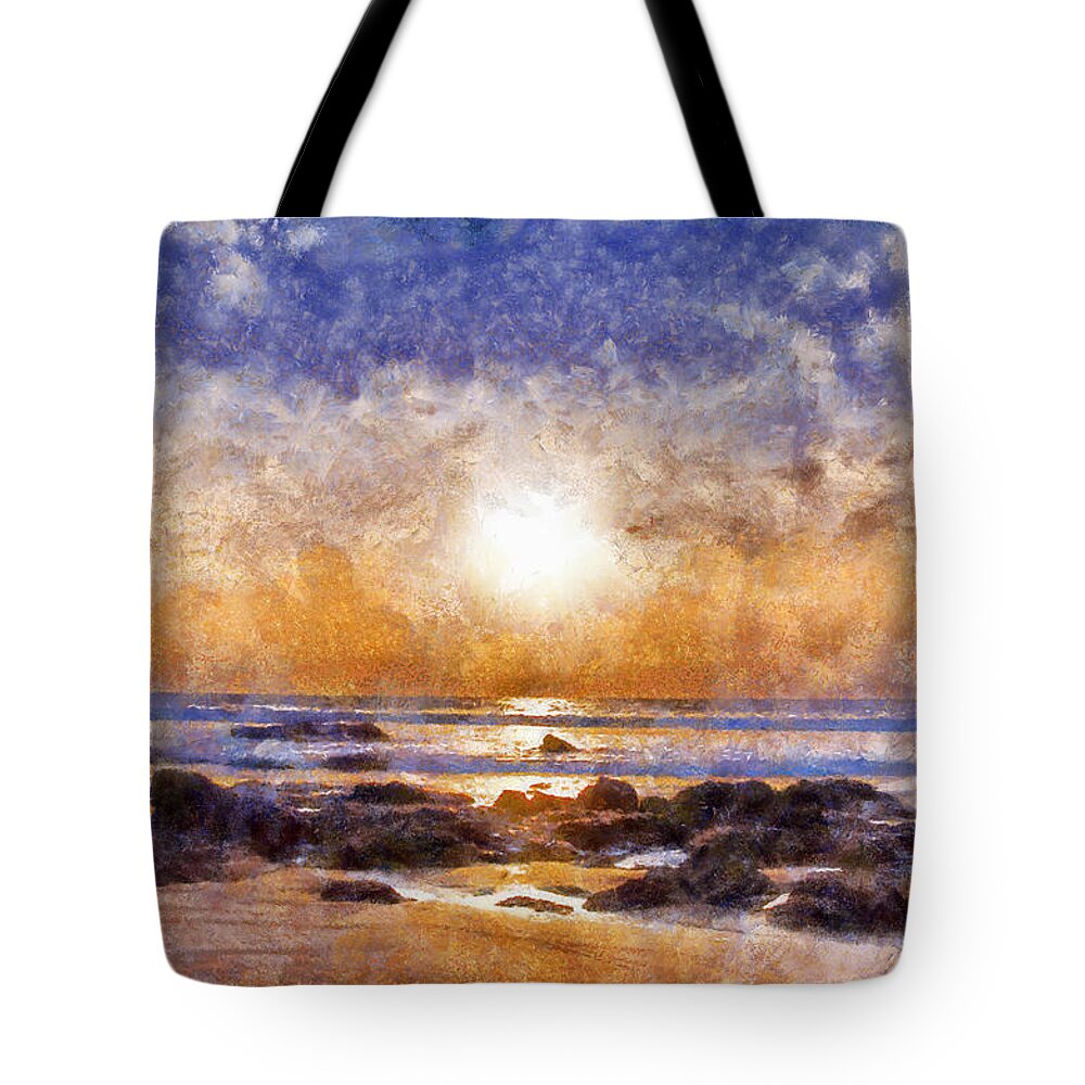 Beach Sunset Tote Bag featuring the digital art Beach Sunset by Beach Sunset