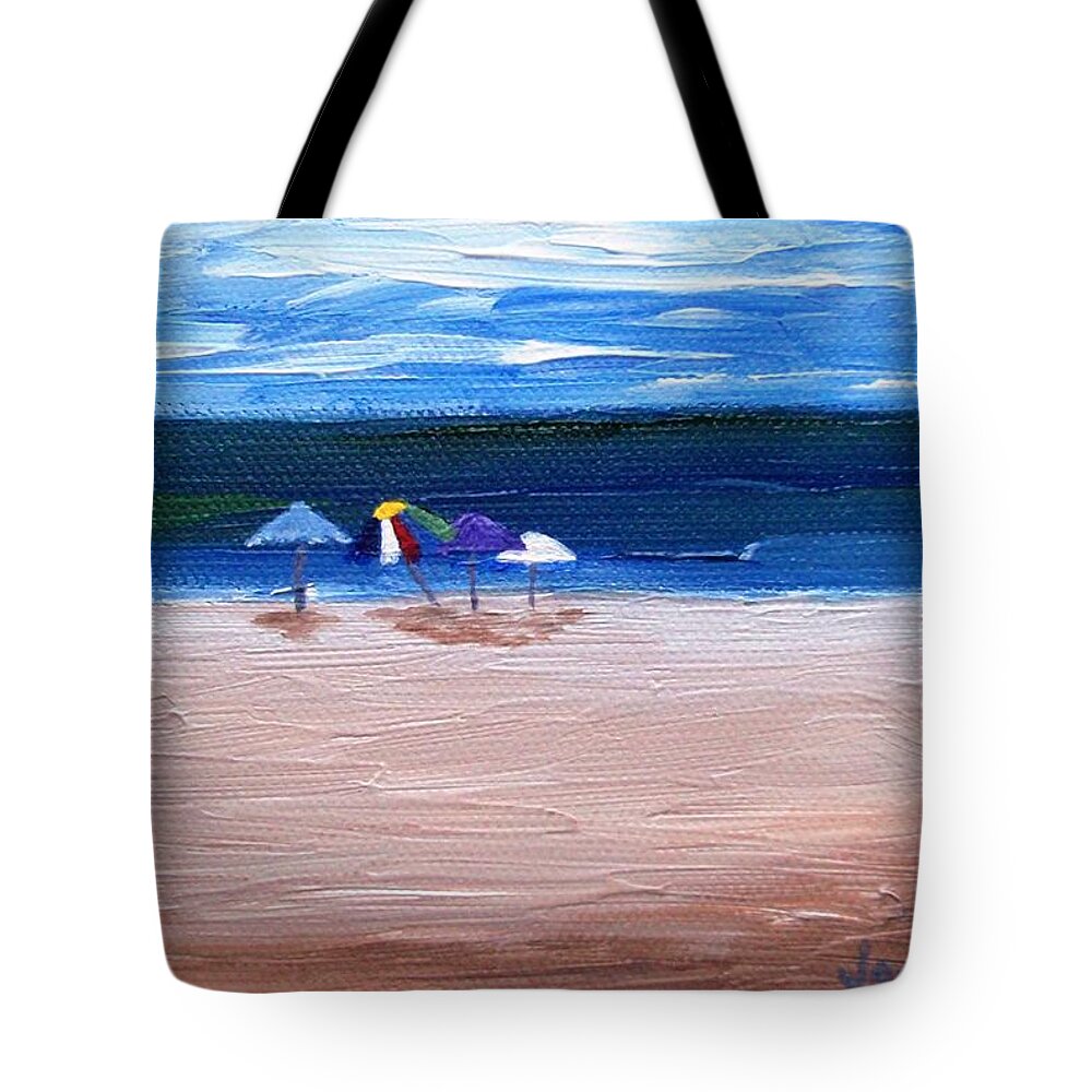 Beach Tote Bag featuring the painting Beach Umbrellas by Jamie Frier