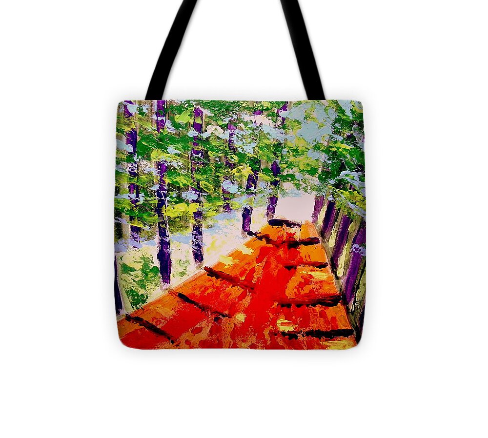 Woods Tote Bag featuring the painting Beau's Vista by Rusty Gladdish