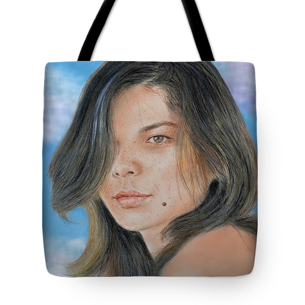 Drawing Tote Bag featuring the drawing Beautiful and Sexy Actress Jeananne Goossen III Altered Version by Jim Fitzpatrick