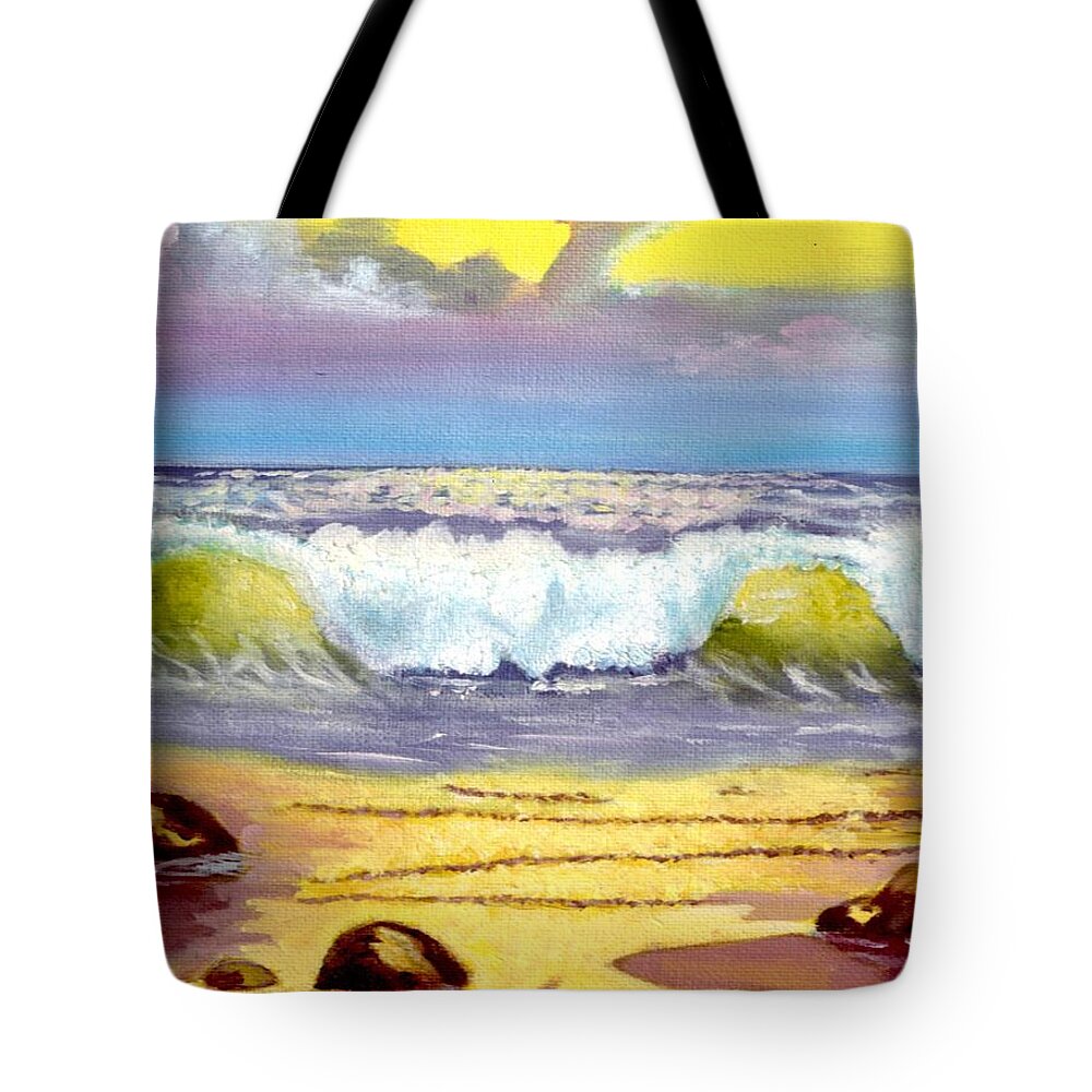 Landscapes Tote Bag featuring the painting Beautiful Beach by Cassy Allsworth