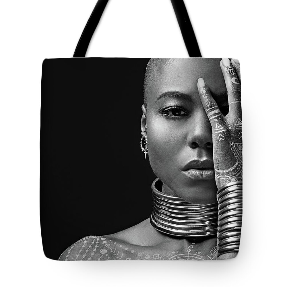 People Tote Bag featuring the photograph Beautiful Black Woman Wearing Jewellery by Lorado