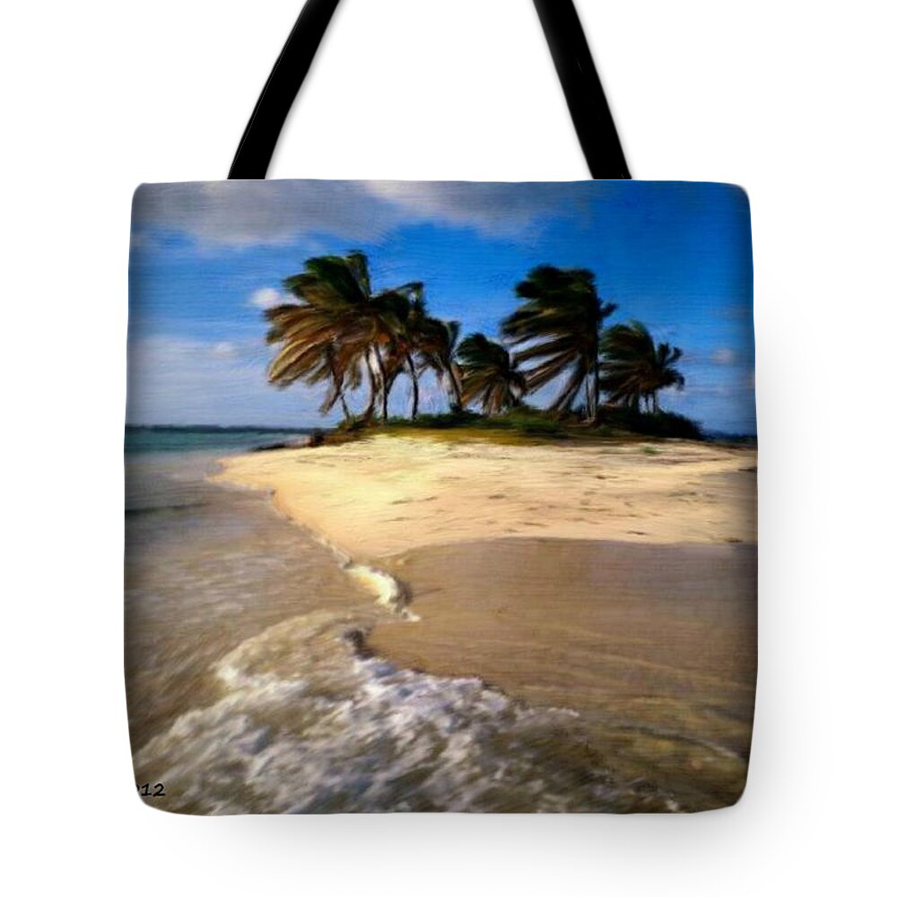 Tree Tote Bag featuring the painting Beautiful Island by Bruce Nutting