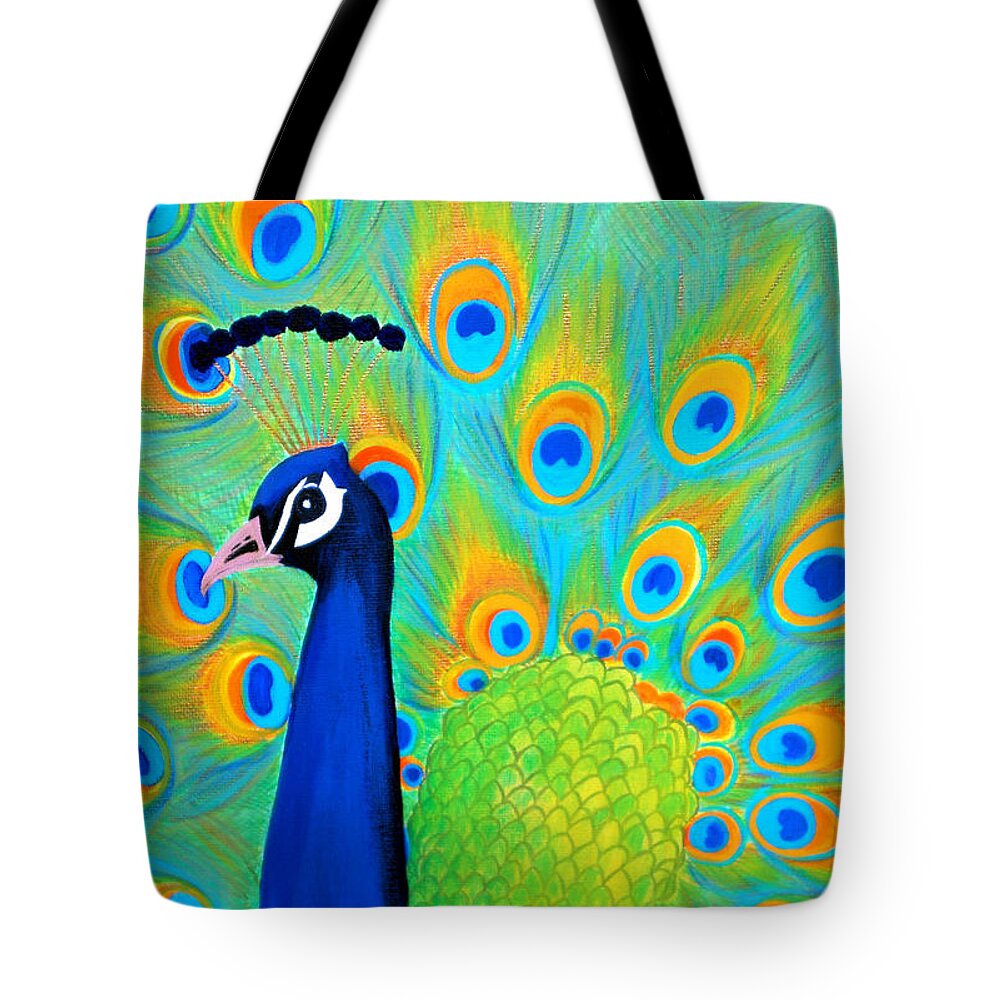 Peacock Tote Bag featuring the painting Beautiful Peacock by Oksana Semenchenko