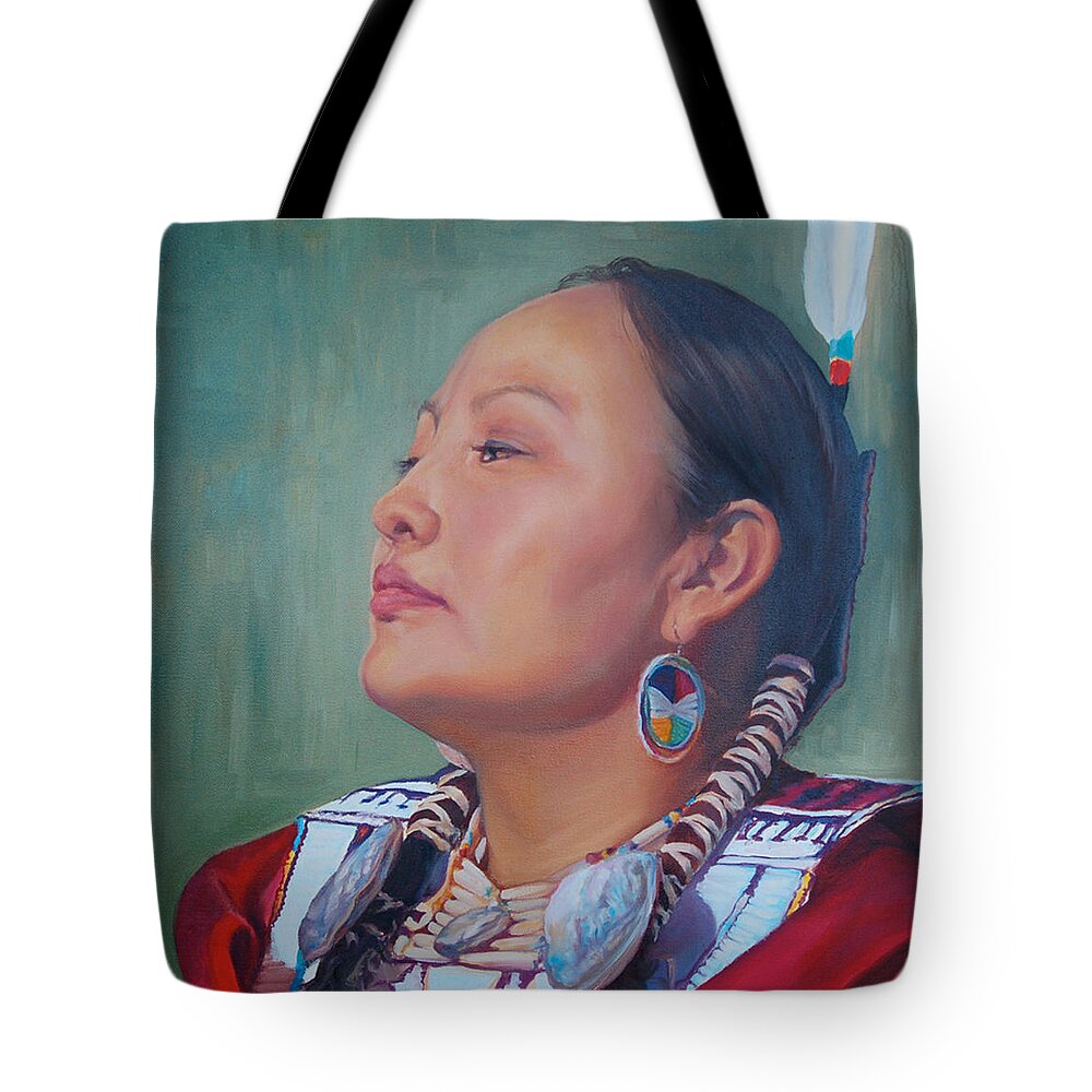Native American Tote Bag featuring the painting Beauty by Christine Lytwynczuk