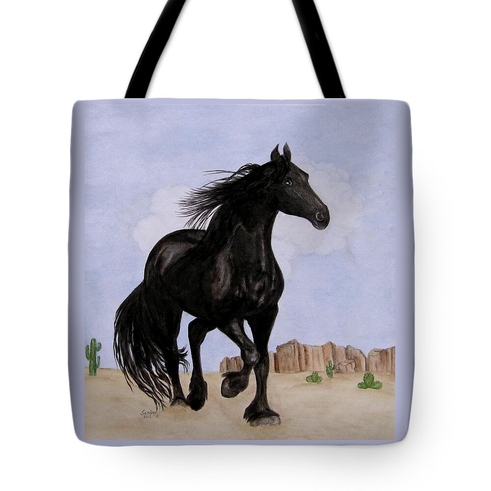 Friesian Horse Tote Bag featuring the painting Beauty Running Free by Sandra Maddox