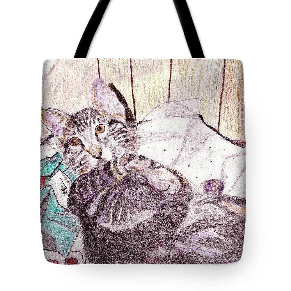 Cat Tote Bag featuring the painting Bedtime Meows by Sarabjit Singh