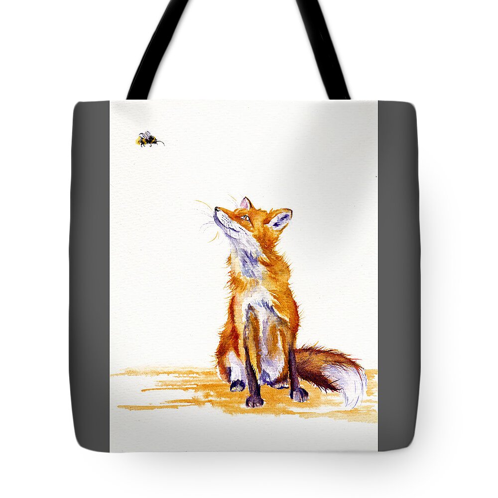 Fox Tote Bag featuring the painting Bee Enchanted - Fox by Debra Hall