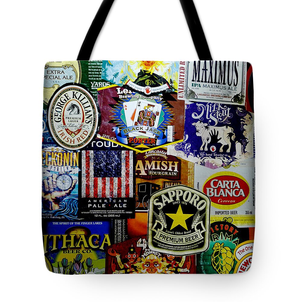 Richard Reeve Tote Bag featuring the photograph Beer Labels by Richard Reeve