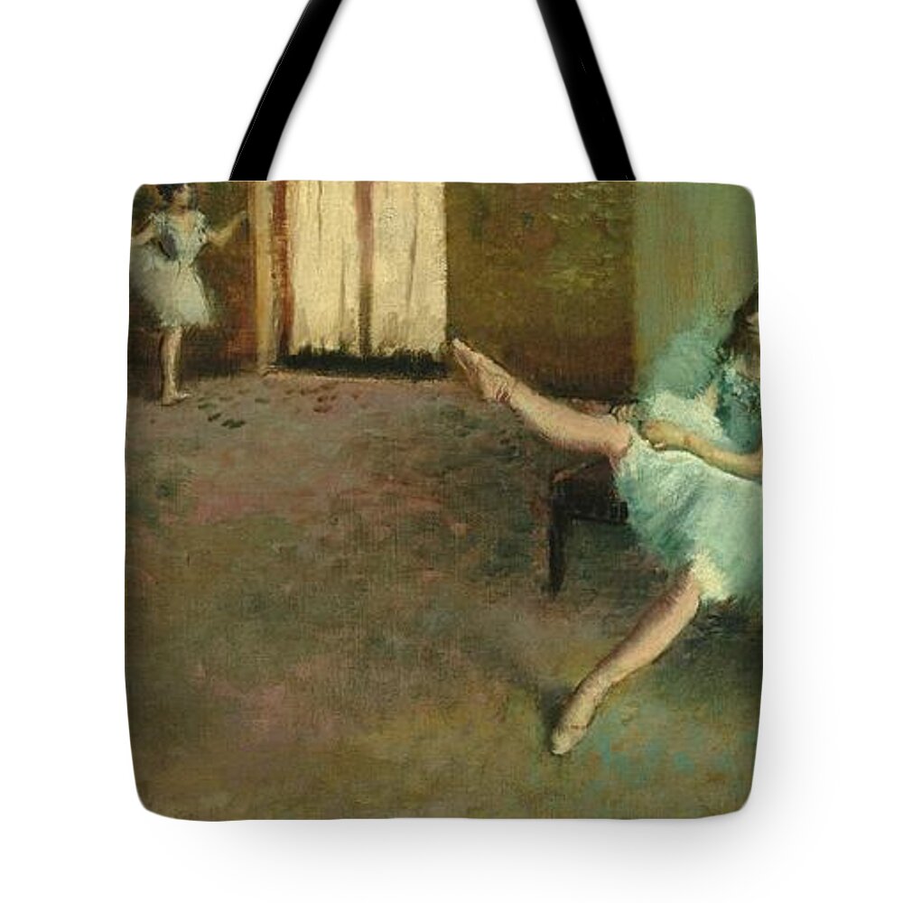Dance; Female; Tutu; Exercise; Stretching; Rehearsal; Impressionist; Dancer; Dancers; Warming; Up; Warm Tote Bag featuring the painting Before the Ballet by Edgar Degas