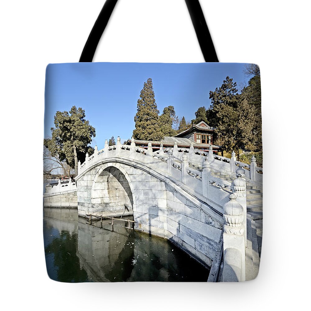 Beihai Tote Bag featuring the photograph Beihai Park in Beijing China - Arched Bridge by Brendan Reals